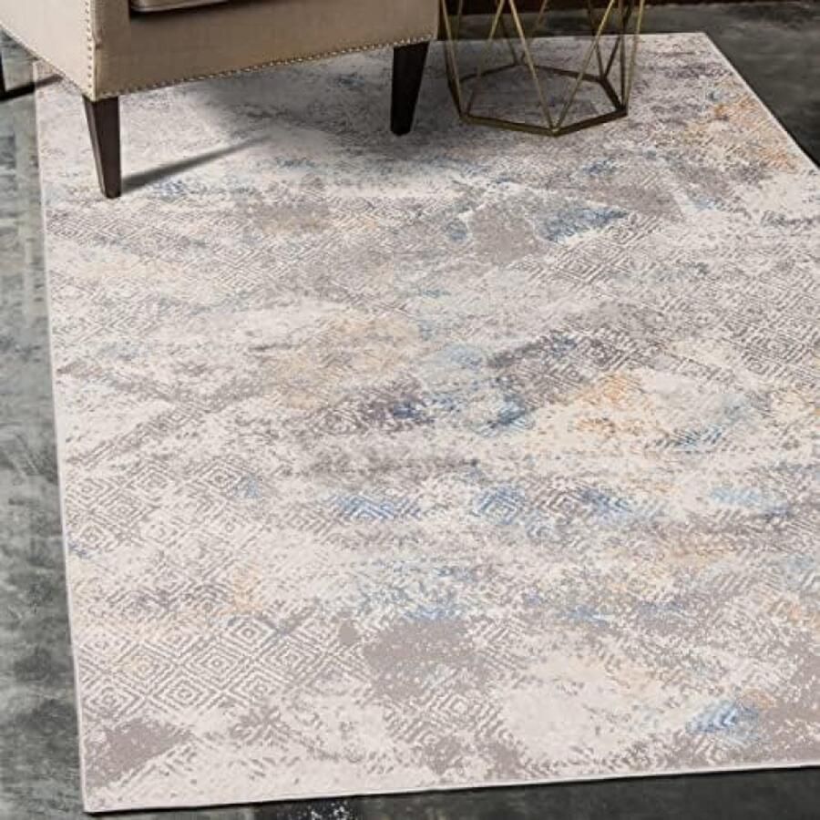 RALA Vintage Tapijt Kortstondig Pooltje Abstract Patroon Decoratie Tapijt Woonkamer Slaapkamer Eetkamer OEKO-TEX Carpet Rug 240x330cm Grijs Bleuw