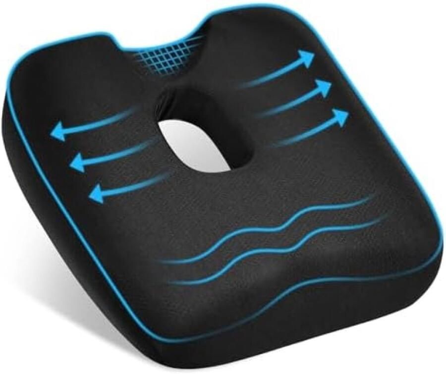 RALA Ergonomisch Geheugenschuim Zitkussen met U-Vorm en Hol Gat Comfortabele Zitring voor Bureaustoel Auto Rolstoel Huidvriendelijk en Ademend Zwart