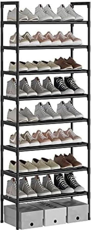 RALA Extra Stevig Schoenenrek met 8 Niveaus Lagen voor 16-24 Paar Schoenen Zwarte Hoge Schoenenplank voor Gang en Woonkamer 56 x 30 x 140 cm