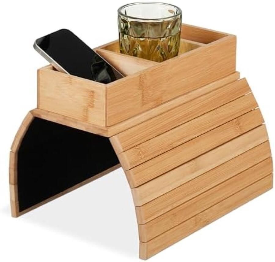 RALA Flexibel Bamboe Armleuning Dienblad met 3 Vakken voor Bed & Bank