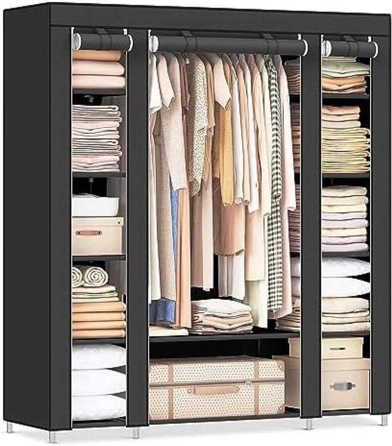 RALA Garderobe Linnenkast met Kledingstang en Rekken Soffit Cover Voor Slaapkamer of Kleedkamer 150 x 45 x 175 cm Zwart