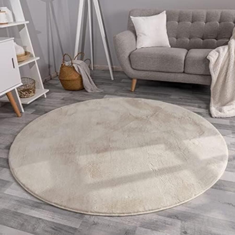 RALA Hoogpolig Shaggy Tapijt Fluffy Woonkamer Modern Effen Crème Kleur Ronde Vloerkleed 160 cm Diameter