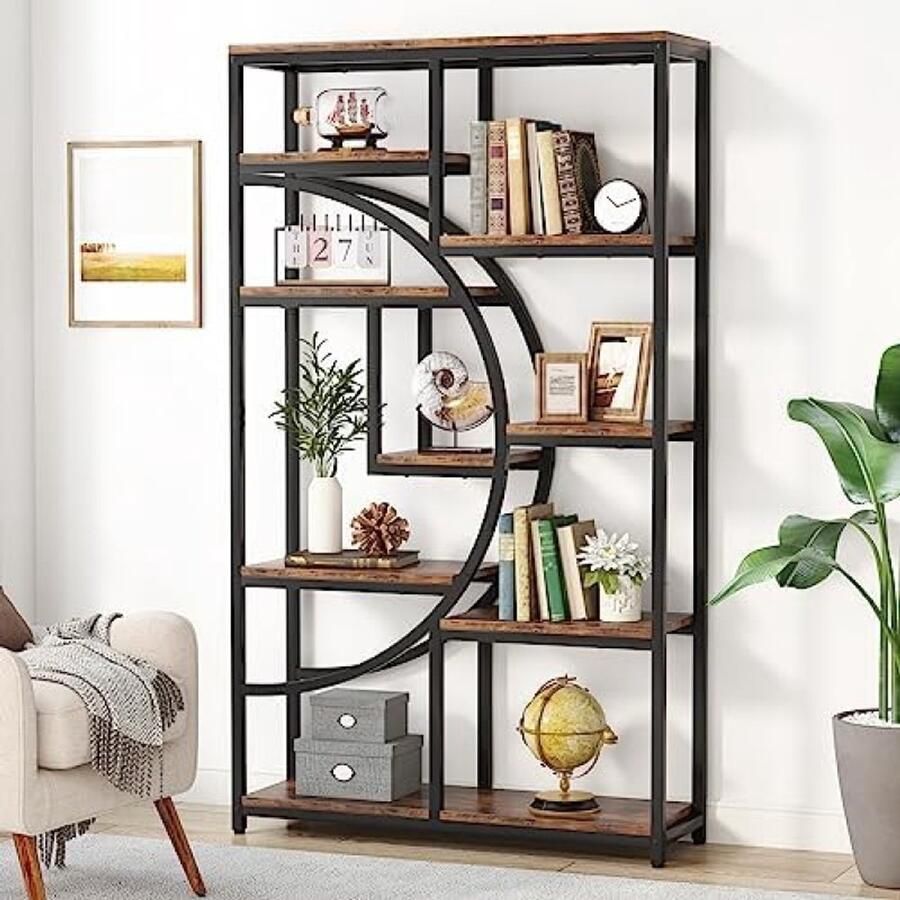 RALA Industriële Boekenplank 5 Tier Etagere Boekenkast Vrijstaande Hoge Boekenplanken Display Plank Opslag Organizer met 9 Open Opbergplanken voor Woonkamer en Slaapkamer