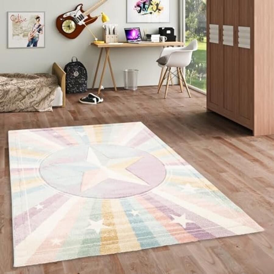 RALA Kinderkamer Vloerkleed Regenboog en Sterren Design Zacht Polypropyleen Tapijt voor Binnen 160x230 cm Meerkleurig