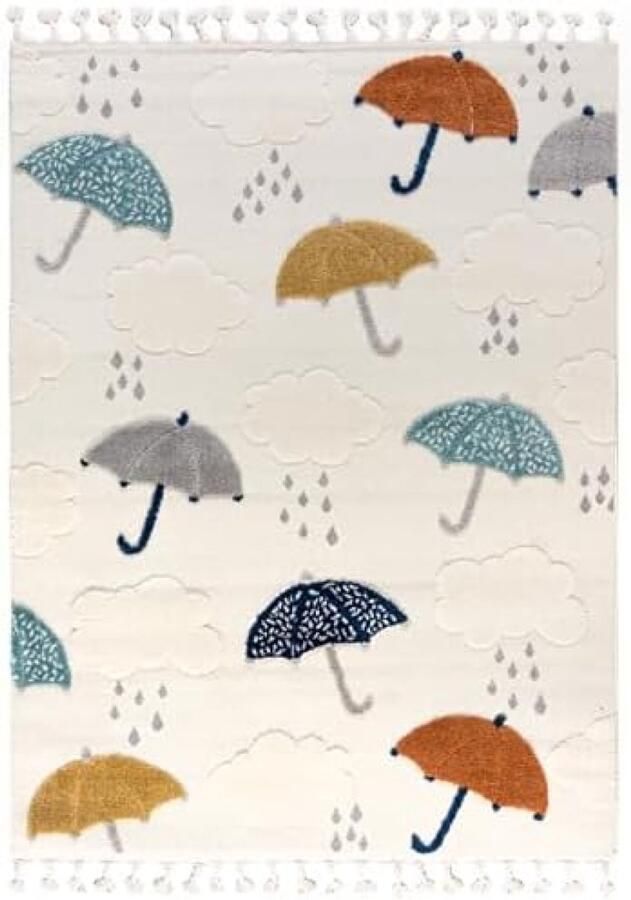 RALA Kinderkamer Tapijt Rechthoekig Zacht 3D Paraplu Patroon Beige Lila Crème 160x230 cm Gemakkelijk te Reinigen OEKO-TEX Gecertificeerd Geschikt voor Vloerverwarming