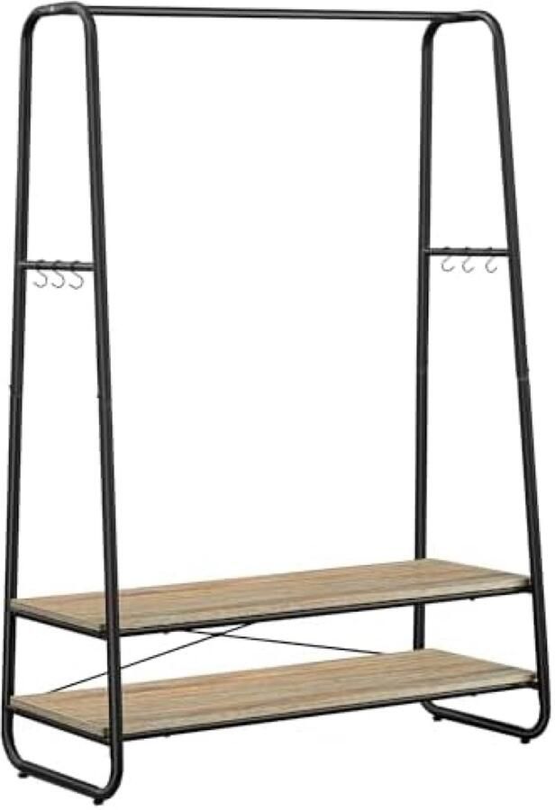 RALA Kledingrek met 2 planken en 6 S-vormige haken staande kapstok voor slaapkamer en woonkamer turquoise bruin en matzwart design