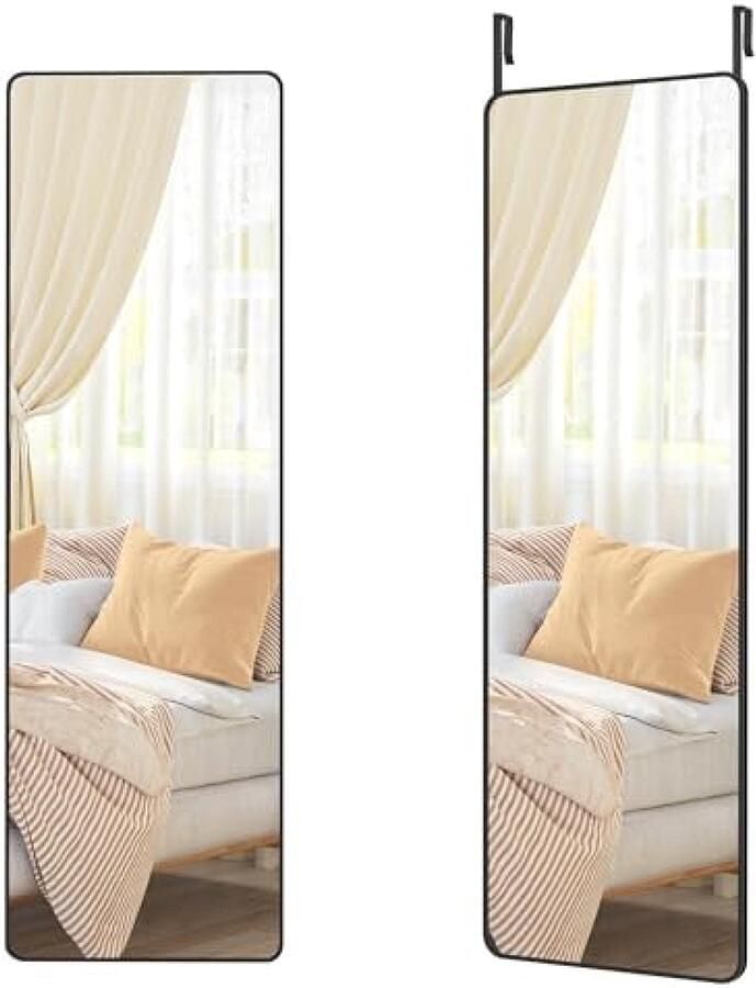 RALA LFM032B01 Spiegel in volledige lengte 120 x 40 cm rechthoekig full-body spiegel voor boven de deur of aan de muur gehard glas voor slaapkamer woonkamer en garderobe inktzwart