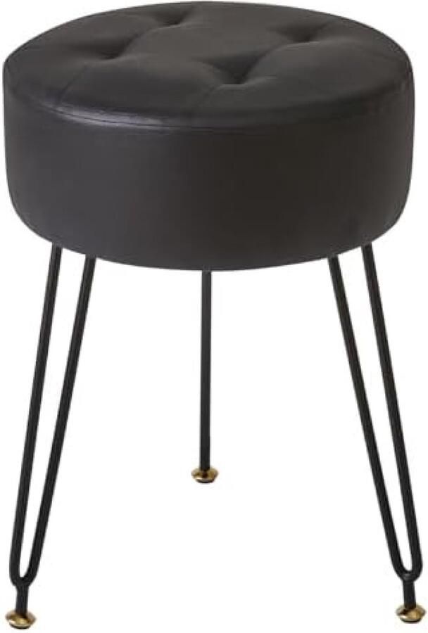 RALA Luxe Ronde Kruk van Faux Leder met Gouden Stalen Poten Voetsteun Kruk Make-up IJdelheid Kruk Bijzettafel PU Kaptafel Stoel Poef Bank Kruk Gouden Stalen Poten