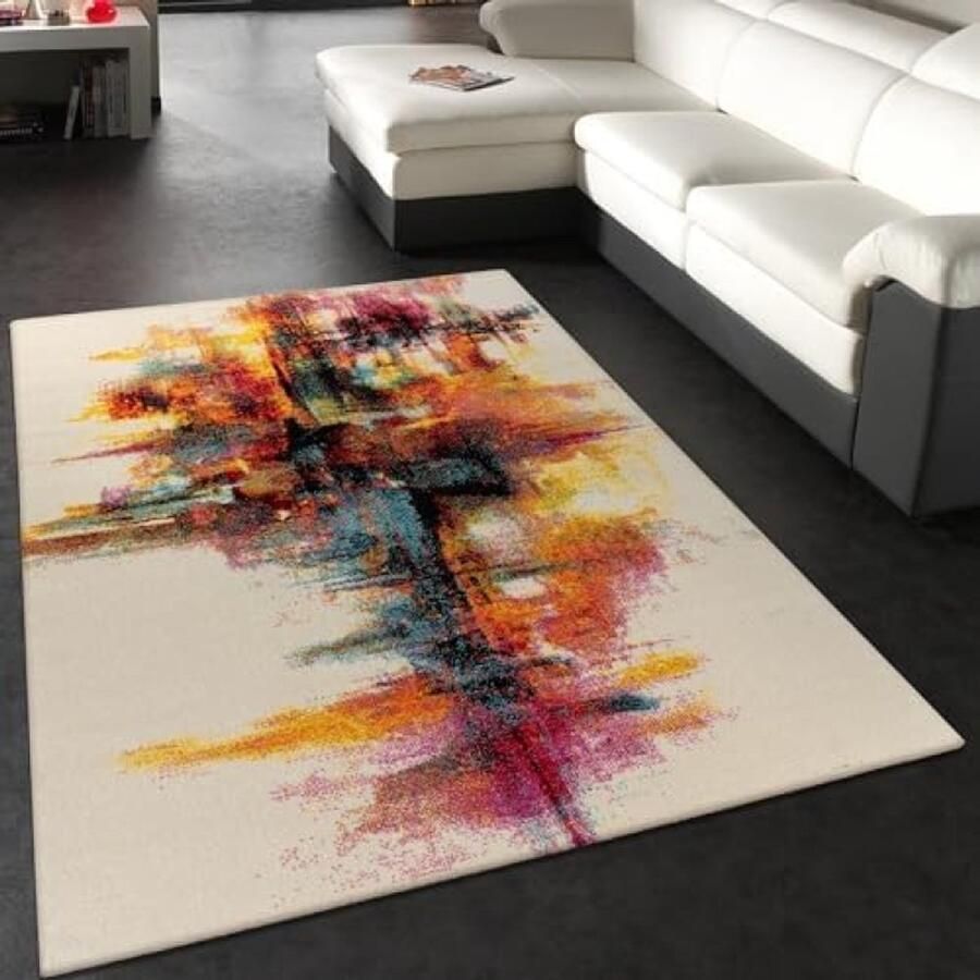 RALA Modern Laagpolig Vloerkleed Woonkamer Abstract Vintage Patroon Veelkleurig Geel Wit 240x330 cm Rechthoekig