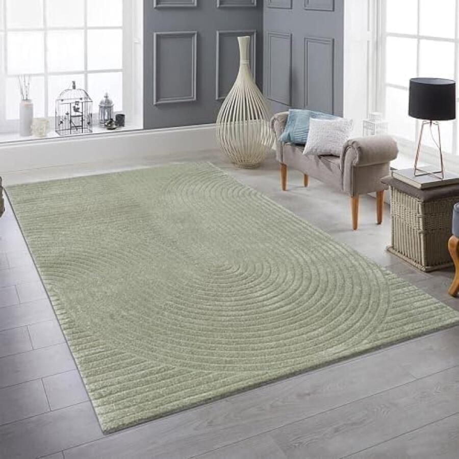 RALA Modern Vloerkleed Woonkamer Eetkamer Slaapkamer Geometrisch Boogpatroon Groen Zacht Onderhoudsvriendelijk Geschikt voor Vloerverwarming en Robotstofzuiger 240 x 340 cm