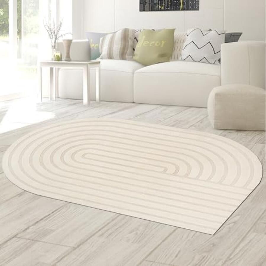RALA Modern Vloerkleed Woonkamer met Hoog-Laag Effect en Boogpatroon in Crèmegrijs 200 x 290 cm Zachte Structuur voor Eetkamer en Woonruimte