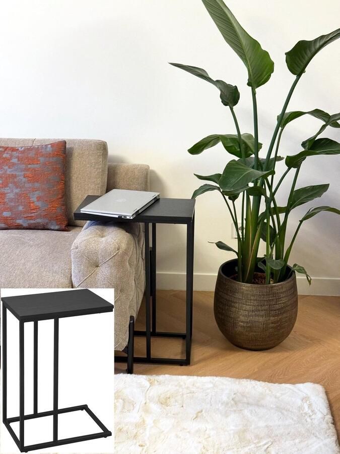 RALA Moderne Bijzettafel Sofatafel Salontafel nachtkastje bedtafel laptoptafel met MetalenFrame en Houten tafelblad 45x25x63 5 cm zwart