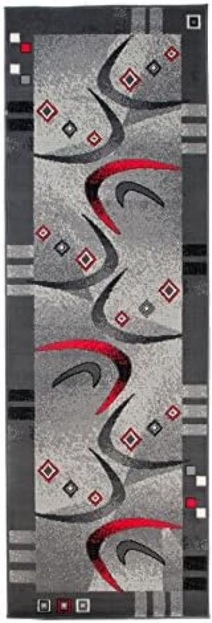 RALA Moderne Geometrische Gangloper Kortpolig Vloerkleed voor Hal Keuken Slaapkamer Grijs Design 80x200 cm Hoge Kwaliteit Polypropyleen