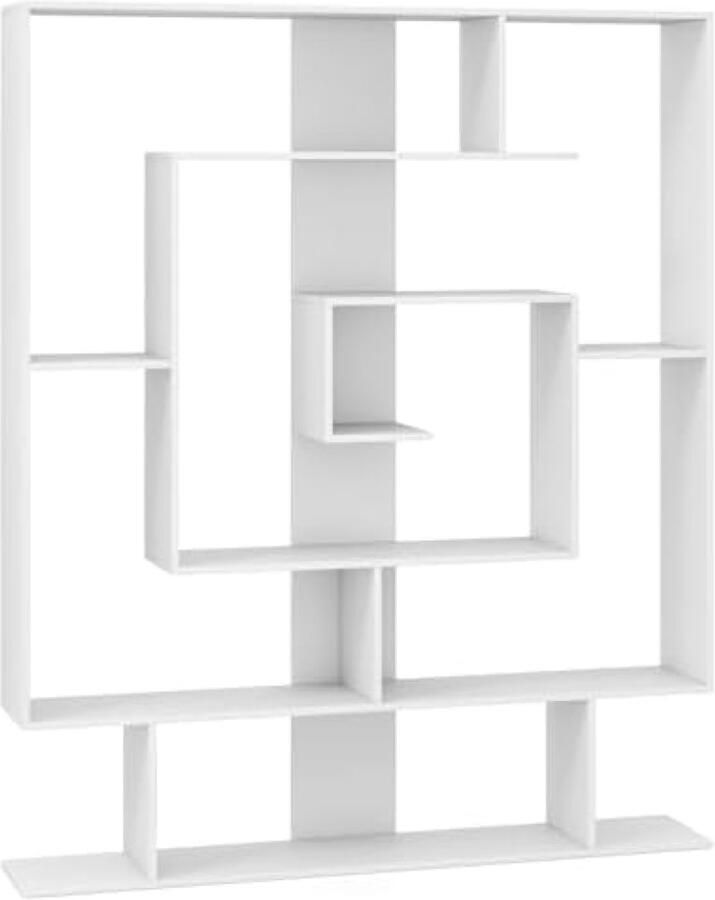 RALA Moderne Witte Boekenkast met 7 Planken Geometrisch Design Opbergrek voor Woonkamer Kantoor of Slaapkamer 125 x 22 x 150 cm
