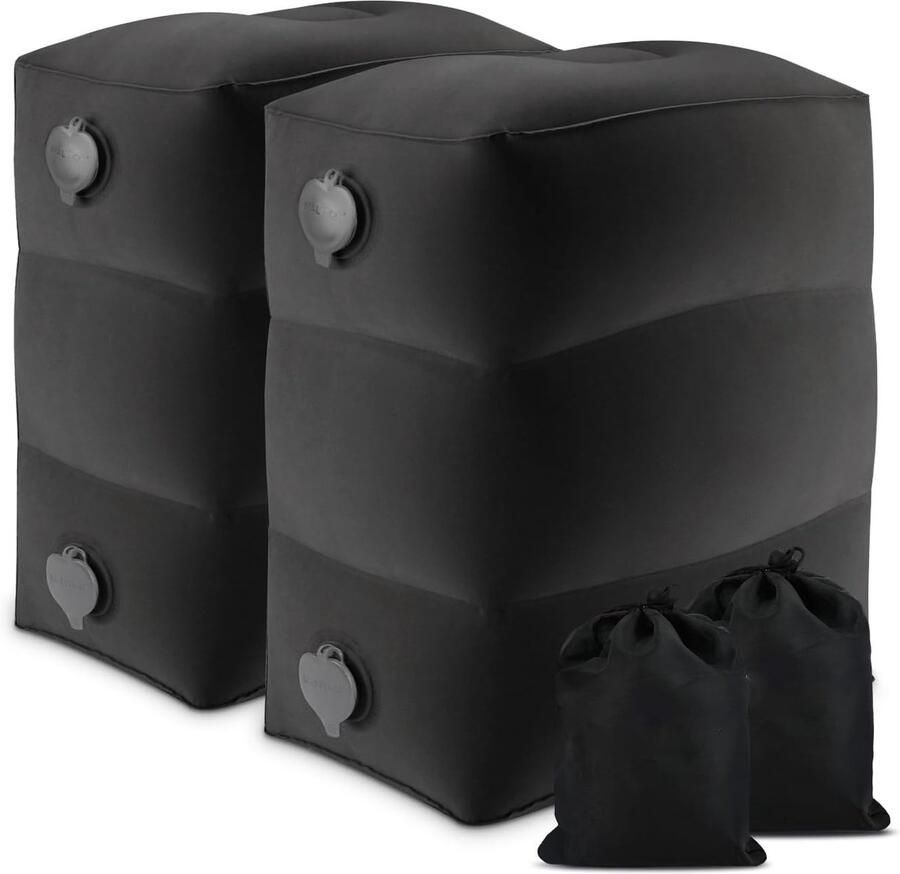 RALA Opblaasbaar voetsteunkussen voor kinderen verstelbare hoogte beensteun voor vliegtuig auto thuis en kantoor Zwart (2 stuks)