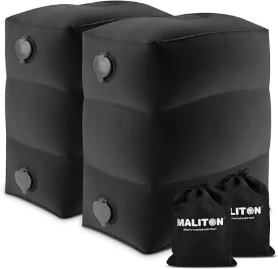 RALA Opblaasbaar voetsteunkussen voor kinderen verstelbare hoogte beensteun voor vliegtuig auto thuis en kantoor Zwart (2 stuks)