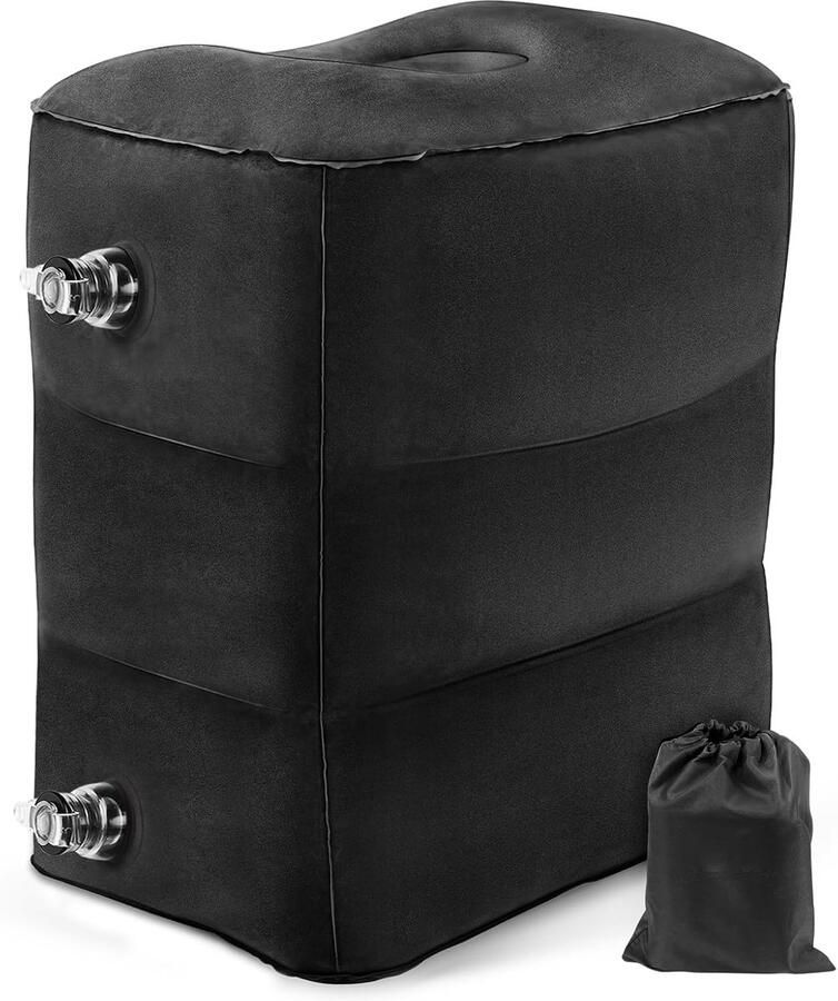 RALA Opblaasbaar Voetsteunkussen voor Reizen Hoogte Verstelbaar Lichtgewicht en Draagbaar voor Vliegtuig Auto Bus Trein en Kantoor Zwart