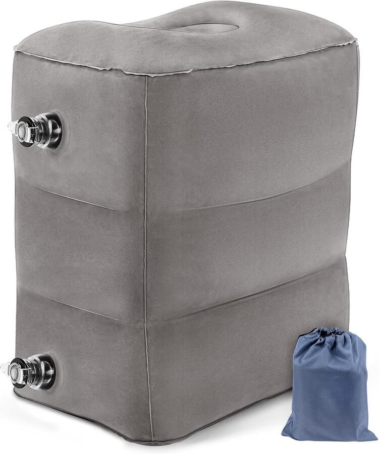 RALA Opblaasbaar Voetsteunkussen voor Reizen Hoogte Verstelbaar Lichtgewicht en Draagbaar voor Vliegtuig Auto Bus Trein en Kantoor Grijs