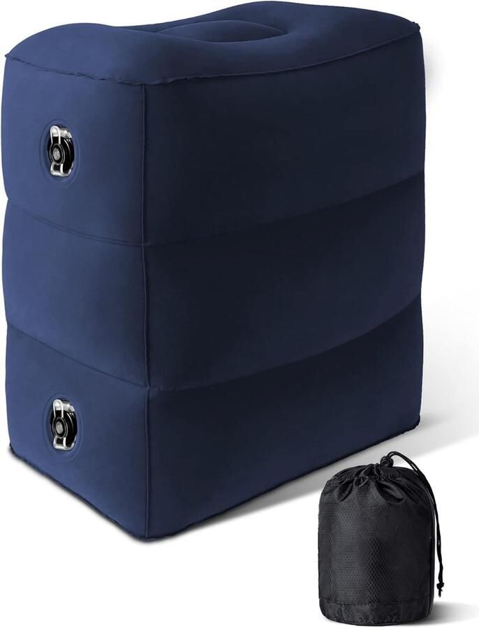 RALA Opblaasbaar voetsteunkussen voor reizen verstelbaar in hoogte geschikt voor kinderen en volwassenen ideaal voor vliegtuig kantoor en thuis Blauw