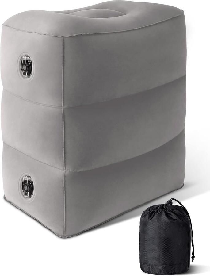 RALA Opblaasbaar voetsteunkussen voor reizen verstelbaar in hoogte geschikt voor kinderen en volwassenen Grijs