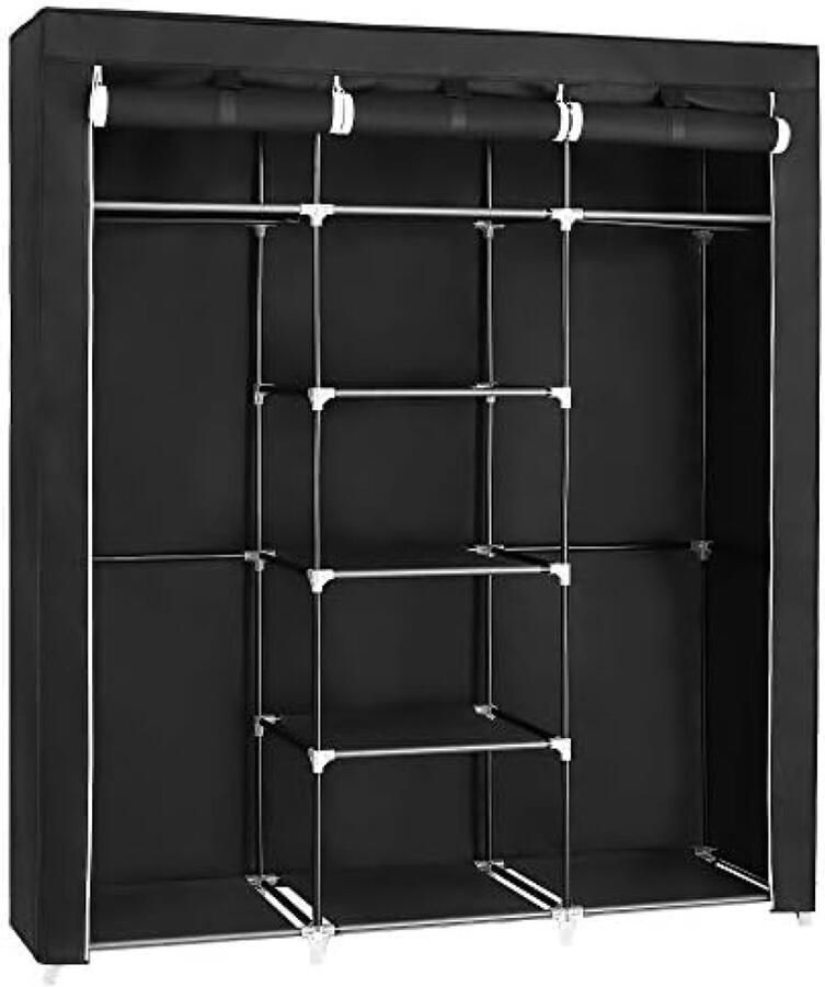 RALA Opvouwbare Textiel Opbergkast met Hangstangen Zwart 74 x 37 x 9 cm Draagvermogen 5 kg per Plank