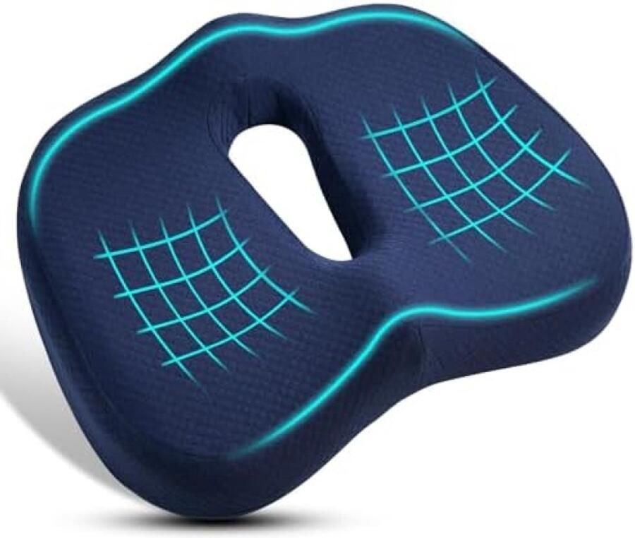 RALA Orthopedisch Zitkussen met Traagschuim Ergonomisch Kussen voor Bureaustoel Rolstoel en Autostoel Verlichting bij Stuitbeenpijn Ischias Aambeien en Rugklachten Blauwe Kleur Formaat L