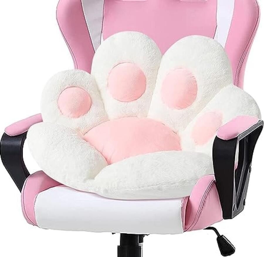RALA Schattig Kattenpoot Stoelkussen Zacht Pluche Zitkussen met Hoge Veerkracht Geschikt voor Bureau Gaming en Luie Stoelen Wit 60x60cm Huidvriendelijk en Verwarmend