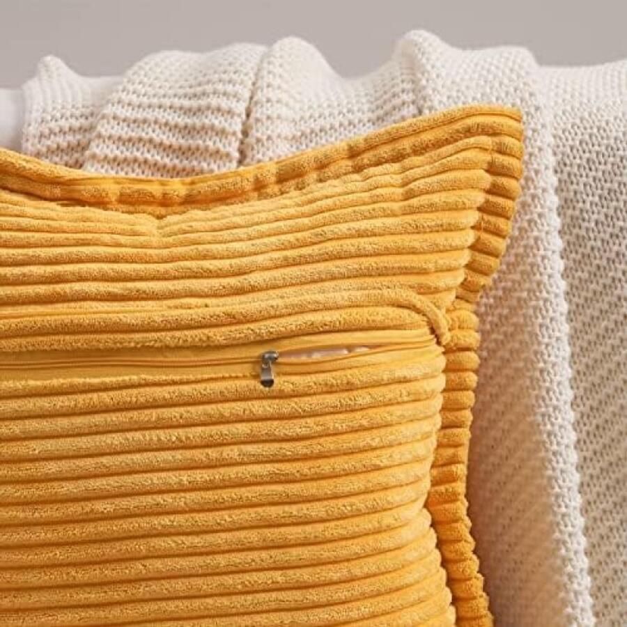 RALA Set van 2 gele kussenhoezen 40x40 cm met onzichtbare rits Zachte ribfluweel hoeslopen voor bank sofa en stoelen Decoratieve kussenslopen voor woonkamer en slaapkamer