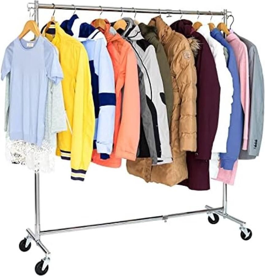 RALA Verstelbaar Kledingrek Op Wielen Stevig Mobiel Kleren Rek Op Wielen Kledingstandaard Hangrek In Hoogte & Breedte Verstelbaar 100 KG Draagvermogen
