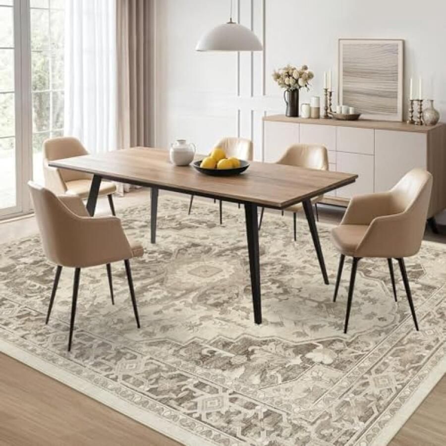 RALA Vintage Boho Vloerkleed Laagpolig 200x290 cm Taupe Kleur Wasbaar Antislip Woonkamer Slaapkamer Kinderkamer Tapijt Moderne Woondecoratie