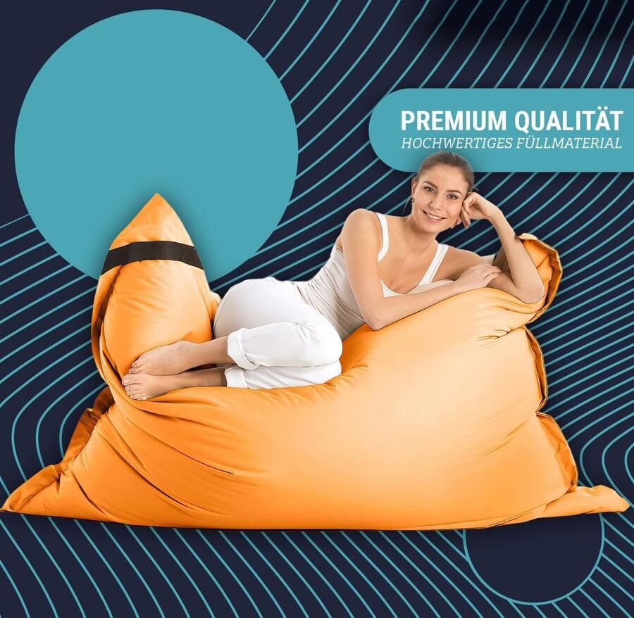 RALA XXL Zitzak voor Binnen en Buiten Ergonomisch en Waterdicht Geschikt voor Kinderen en Volwassenen 180x140 cm Oranje