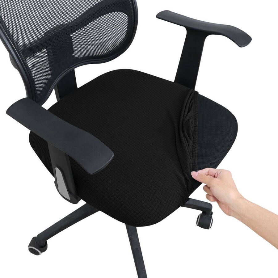 Ralfos Bureaustoelhoes zwart HOES zitting Bureaustoelhoes Chair cover Eetkamerstoel hoes Zwart Hoes Universeel Voor zitting Waterafstotende stoelhoes Stretch Kantoor en thuisgebruik Wasmachine bestendig Eetkamer