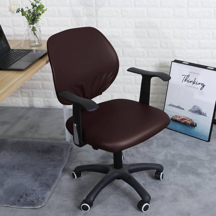 Ralfos lederen Bureaustoelhoes Bruin Chair cover Bureaustoel hoes Koffiebruin Hoes Leer Voor rugleuning en zitting Waterafstotende stoelhoes Stretch Kantoor en Thuisgebruik Wasmachine bestendig Cadeau tip