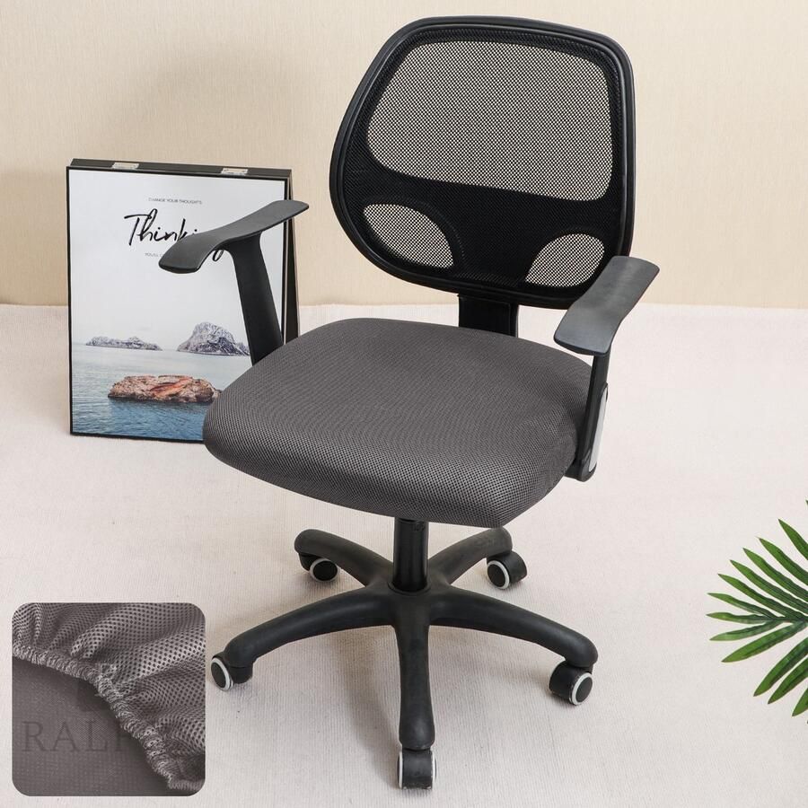 Ralfos ademende bureaustoelhoes Grijs Chair cover zitting Bureaustoelhoes bureaustoel hoes Voor zitting Stretch Kantoor en thuisgebruik Wasmachine bestendig