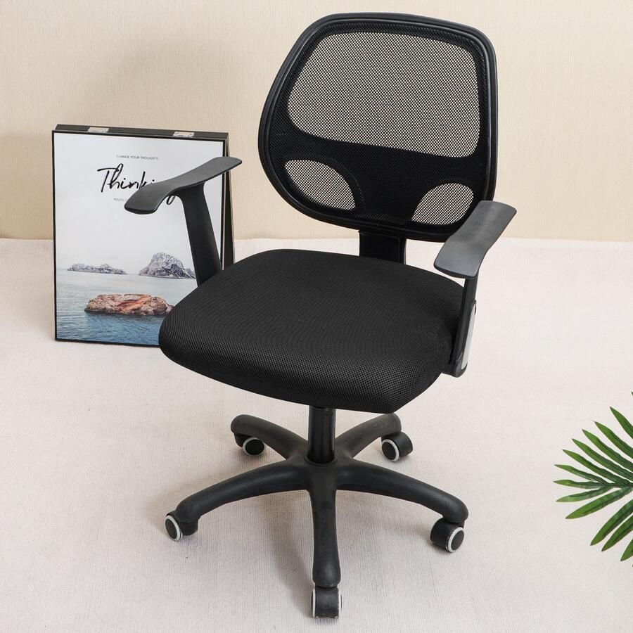 Ralfos ademende bureaustoelhoes zwart Chair cover zitting Bureaustoelhoes bureaustoel hoes Stretch Kantoor en thuisgebruik Wasmachine bestendig