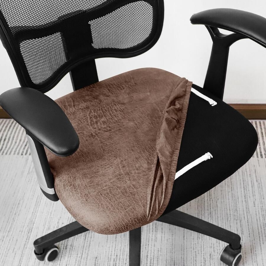 Ralfos Bureaustoelhoes lederen uitstraling Bruin Hoes Chair cover Eetkamerstoel hoes Bruin Universeel Voor zitting Stretch Kantoor en thuisgebruik Wasmachine bestendig Eetkamer