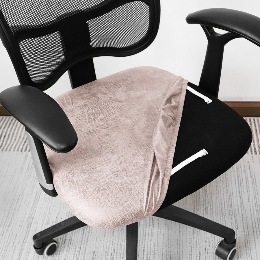 Ralfos Bureaustoelhoes lederen uitstraling Ecru wit Hoes Chair cover Eetkamerstoel hoes Beige Universeel Voor zitting Stretch Kantoor en thuisgebruik Wasmachine bestendig Eetkamer