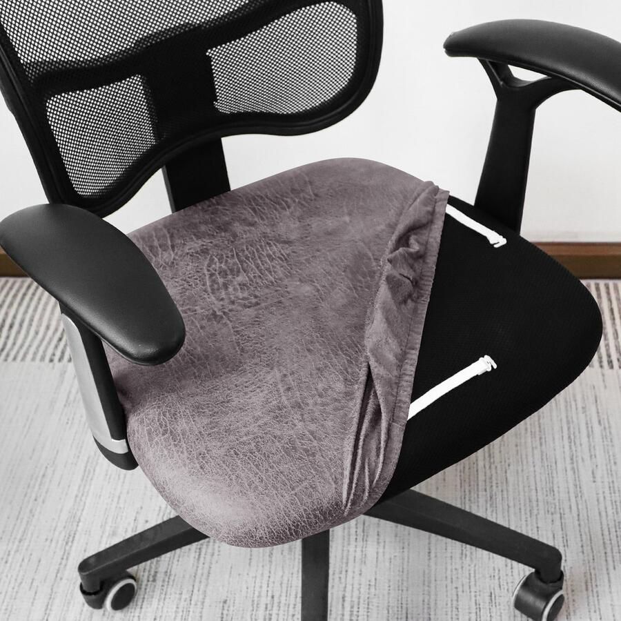 Ralfos Bureaustoelhoes lederen uitstraling Grijs Hoes Chair cover Eetkamerstoel hoes Universeel Voor zitting Stretch Kantoor en thuisgebruik Wasmachine bestendig Eetkamer