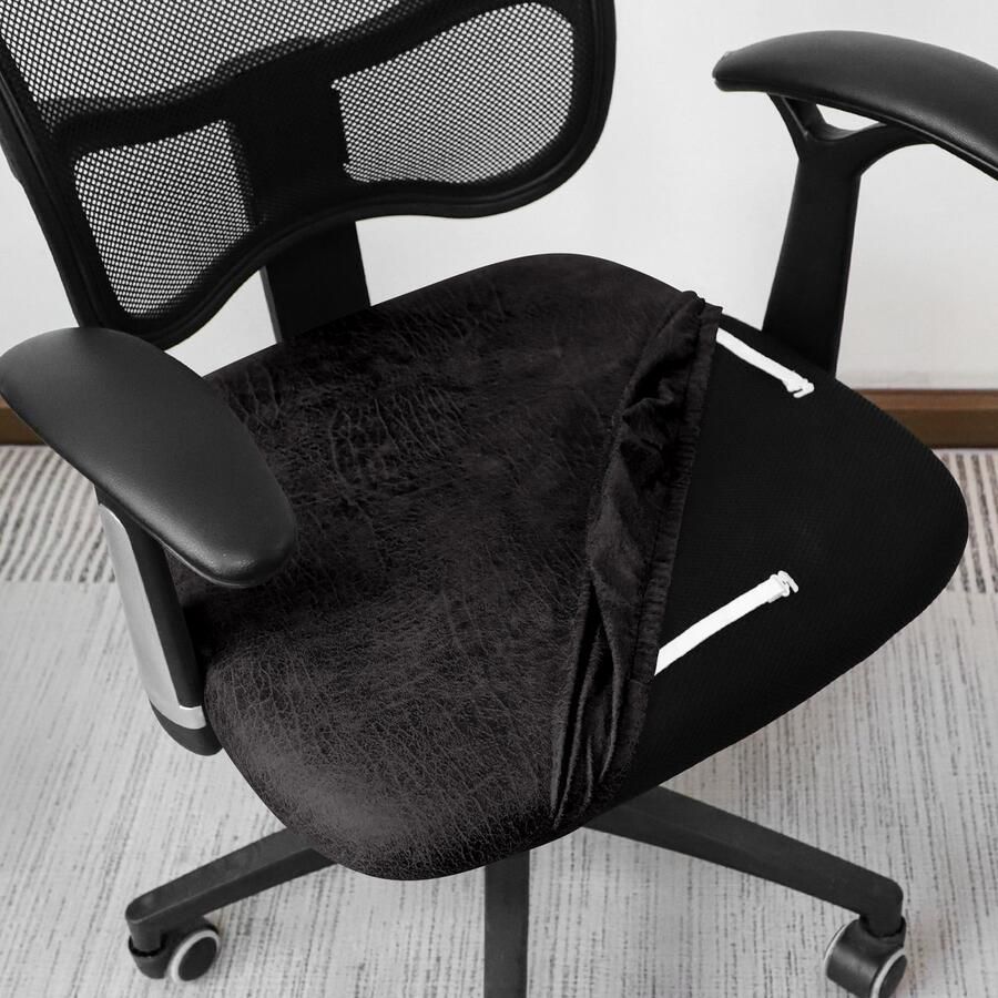 Ralfos Bureaustoelhoes lederen uitstraling Zwart Hoes Chair cover Eetkamerstoel hoes Universeel Voor zitting Stretch Kantoor en thuisgebruik Wasmachine bestendig Eetkamer