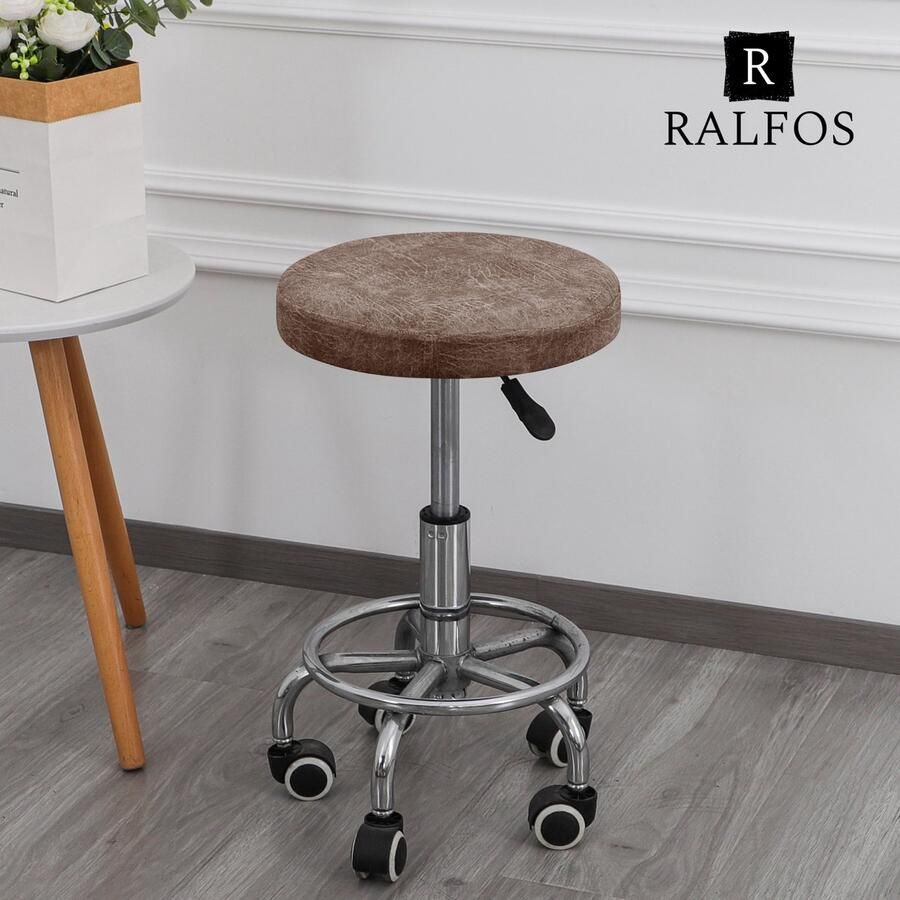 Ralfos Elastische Bruin Krukhoes Luxe Leerlook Stretchbare Stoelhoes voor Krukken Bescherming tegen Slijtage en Vlekken Machinewasbaar Tabouret Hoes Ergonomische zadelkrukhoes