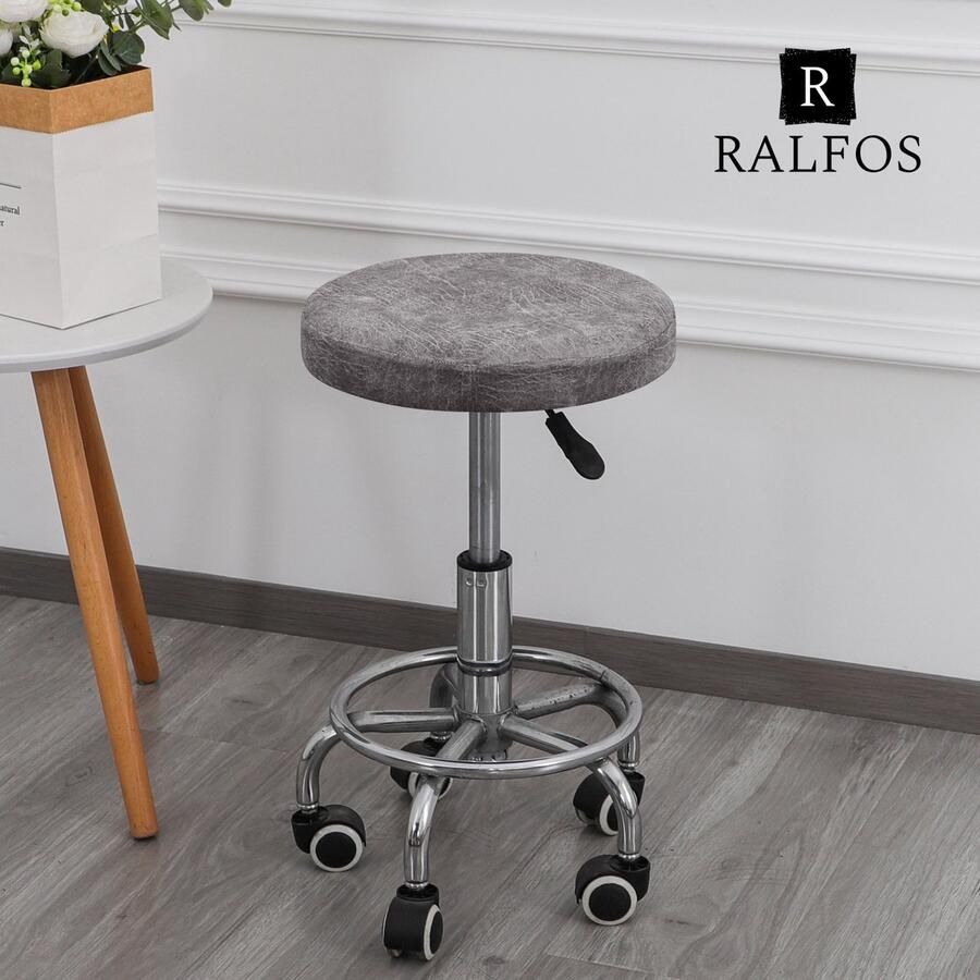 Ralfos Elastische Donkergrijze Krukhoes Luxe Leerlook Stretchbare Stoelhoes voor Krukken Bescherming tegen Slijtage en Vlekken Machinewasbaar Tabouret Hoes Ergonomische zadelkrukhoes