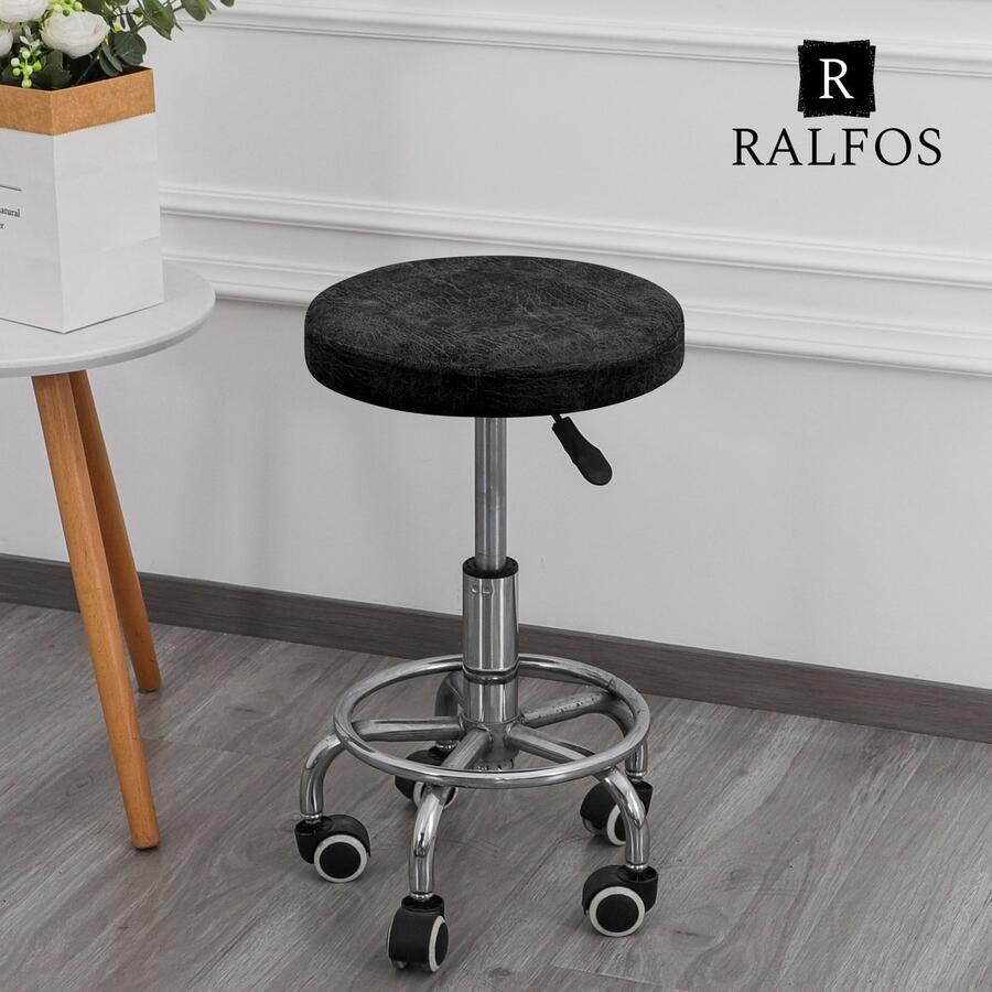 Ralfos Elastische Zwarte Krukhoes Luxe Leerlook Stretchbare Stoelhoes voor Krukken Bescherming tegen Slijtage en Vlekken Machinewasbaar Tabouret Hoes Ergonomische zadelkrukhoes