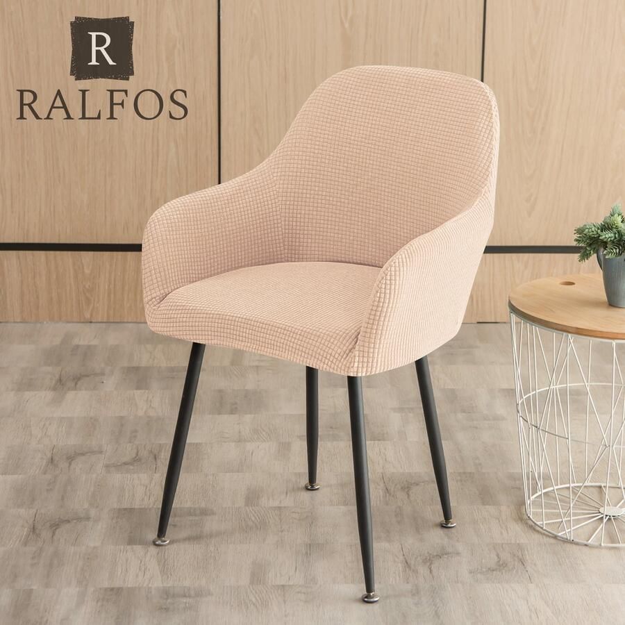 Ralfos Stoelhoes eetkamerstoel kuip Waterafstotend Zalmbeige Verkrijgbaar per stuk Set van 4 6 en 8 Volumekorting Stoelhoes Stoelhoezen eetkamerstoelen Hoezen Rekbaar afneembaar wasbaar en duurzaam Moderne stoelhoezen