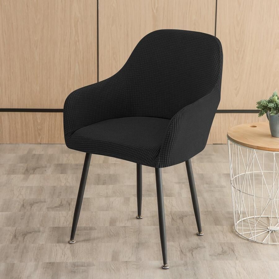 Ralfos Stoelhoes eetkamerstoel kuip Waterafstotend Zwart Verkrijgbaar per stuk Set van 4 6 en 8 Volumekorting Stoelhoes Stoelhoezen eetkamerstoelen Hoezen Rekbaar afneembaar wasbaar en duurzaam Moderne stoelhoezen