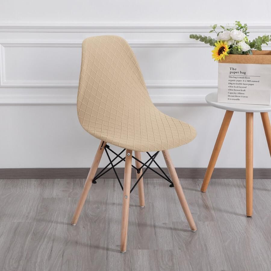 Ralfos Stoelhoes Ruitpatroon Zalmbeige Scandinavische Kuipstoel Verkrijgbaar per stuk Set van 4 6 en 8 Volumekorting Hoes Scandinavisch Beschermend Luxe en Chic Zacht Duurzame oplossing Woonkamer upgrade Stijlvol Wonen