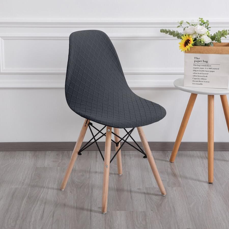 Ralfos Stoelhoes Ruitpatroon Donkergrijs Scandinavische Kuipstoel Verkrijgbaar per stuk Set van 4 6 en 8 Volumekorting Hoes Scandinavisch Beschermend Luxe en Chic Zacht Duurzame oplossing Woonkamer upgrade Stijlvol Wonen