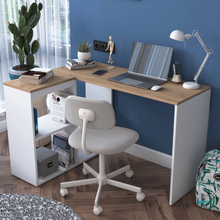 Rani Houten design bureau 120x74x50 cm Moderne hoekbureau Werktafel Studenten bureaus