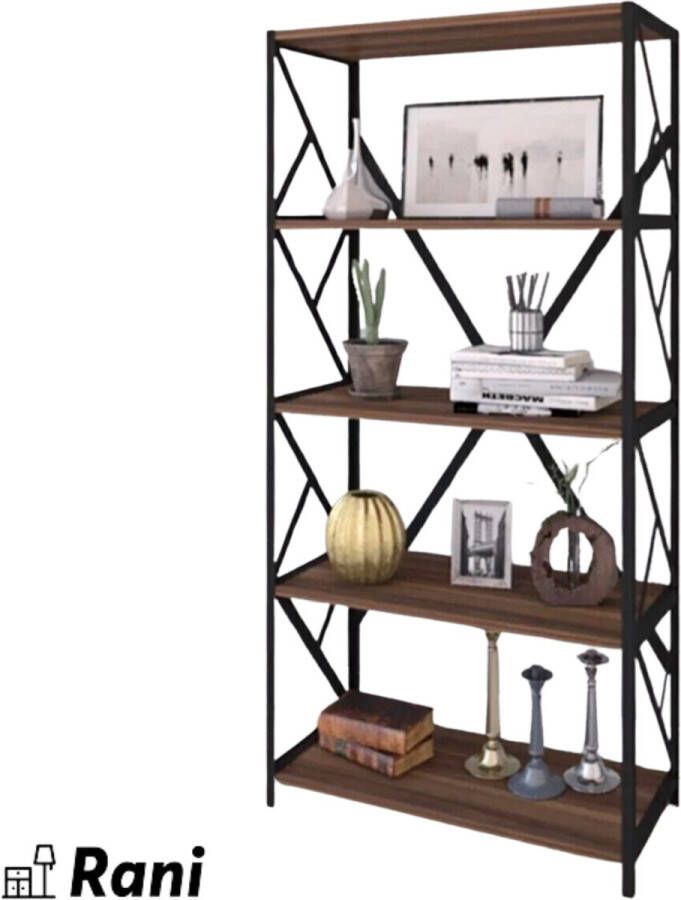 Rani Industriële Boekenkast Massief Meubels Design Kasten Bruin Metaal 172 x 60 x 30 cm Badkamer Keuken