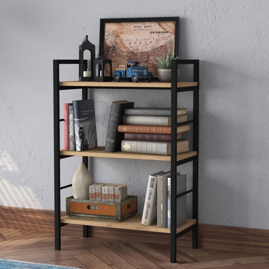 Rani Industriële kast 88x60x30 cm Boekenkast Multifunctioneel Houten Boekenrek Industrieel Metaal Bruin - Foto 2