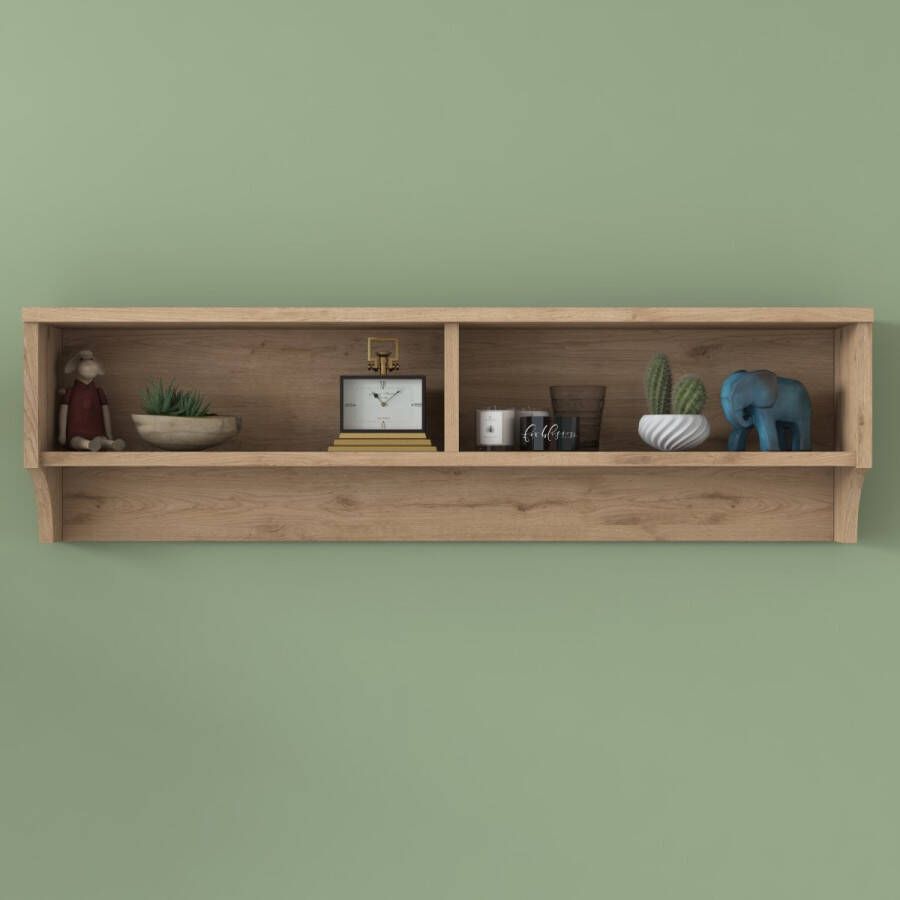 Rani Multifunctioneel Wandrek met vakjes Bruin 120x38x22 Wandmeubel Wandschap Boekenplank Wandkast Wandplank